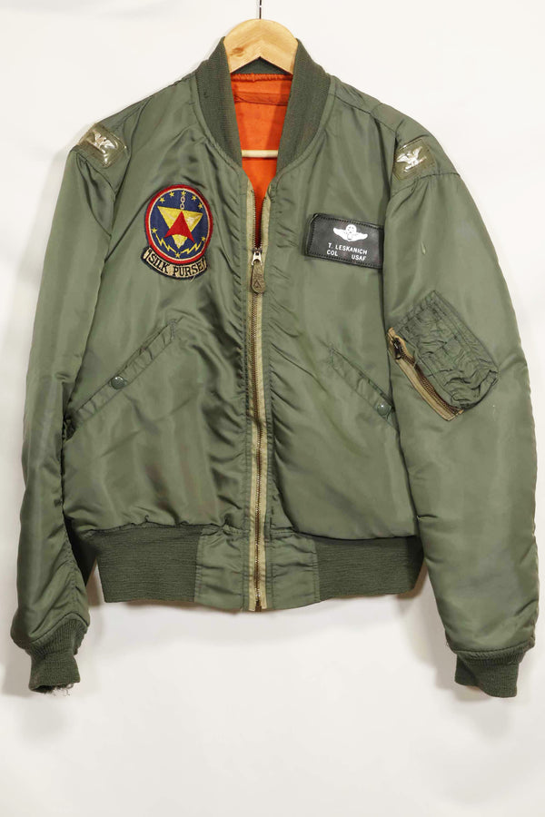 1969 Contract USAF L2-B Light Zone Flight Jacket with patches and rank insignia, used.