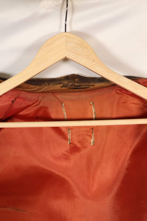 1940's size 46, maker unknown, USAAF A-2 flight jacket, damaged condition, used.