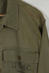 Real U.S. Marine Corps USMC P-44 HBT Utility Jacket, soiled, used.