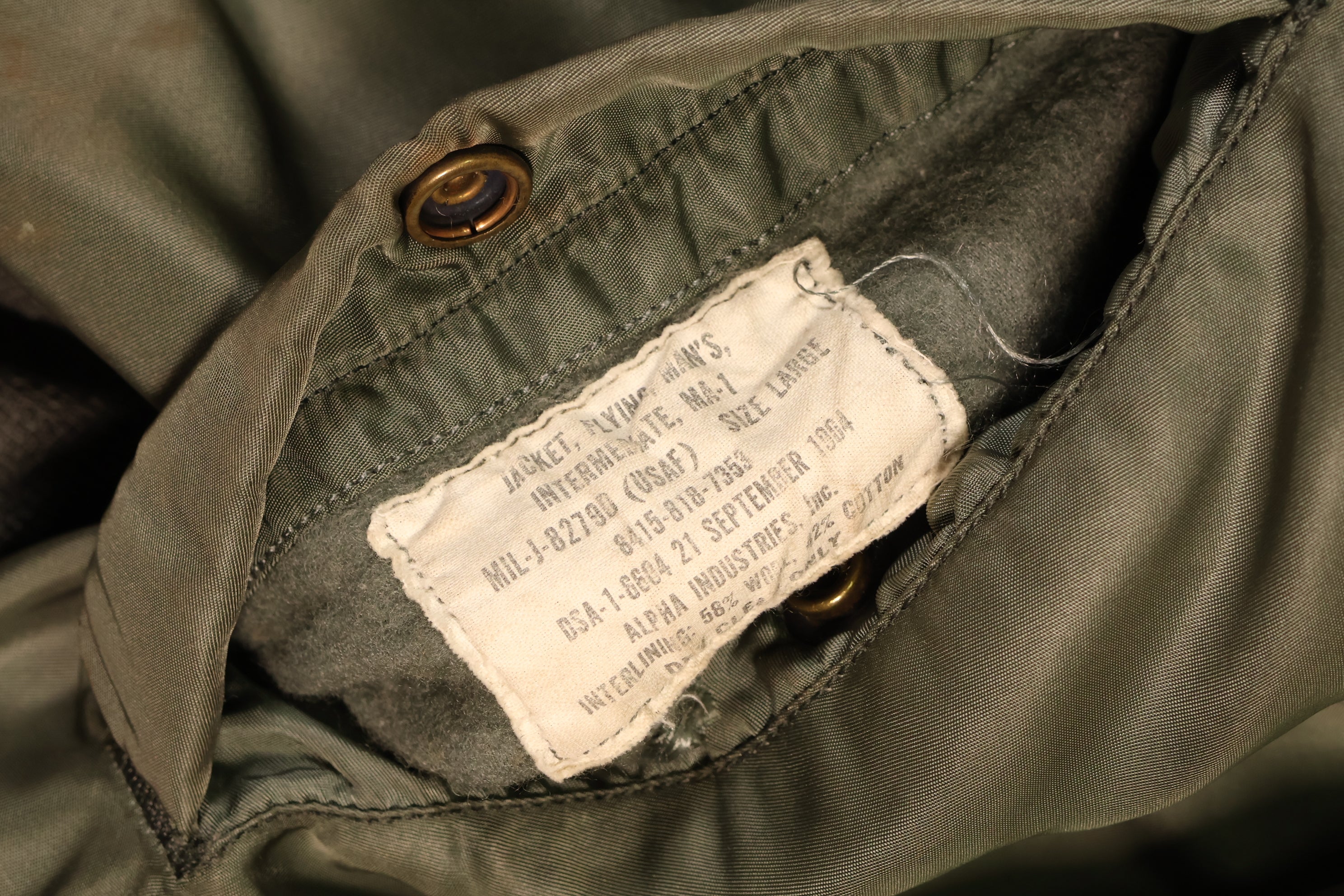 1964 Contract, LARGE, U.S. Air Force (USAF), MA-1 Flight Jacket, Mid-Period Model, Used