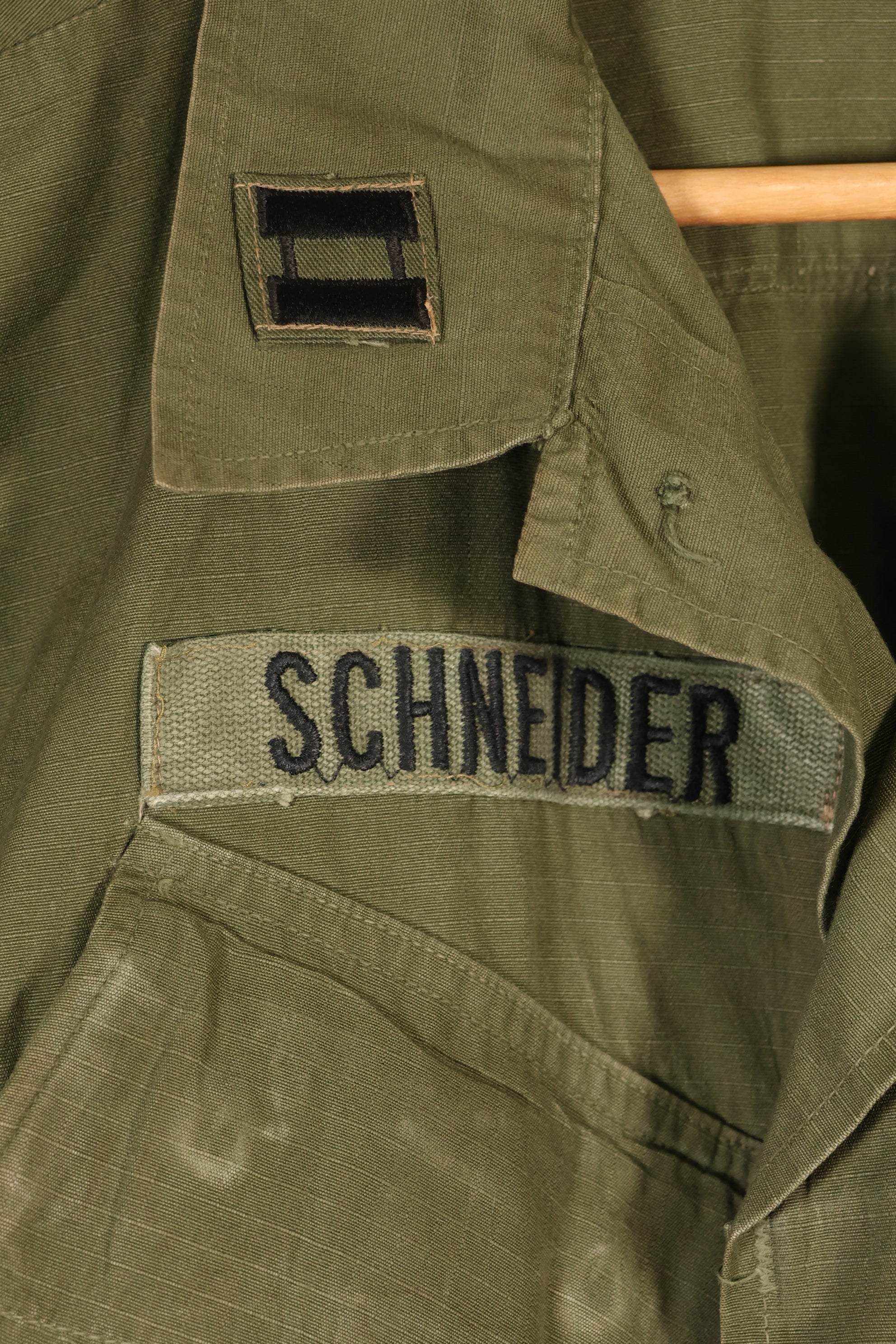 1969 Contract, M-L, 4th Model Jungle Fatigue Jacket, Green Beret Specification, Patches Added Later, Used