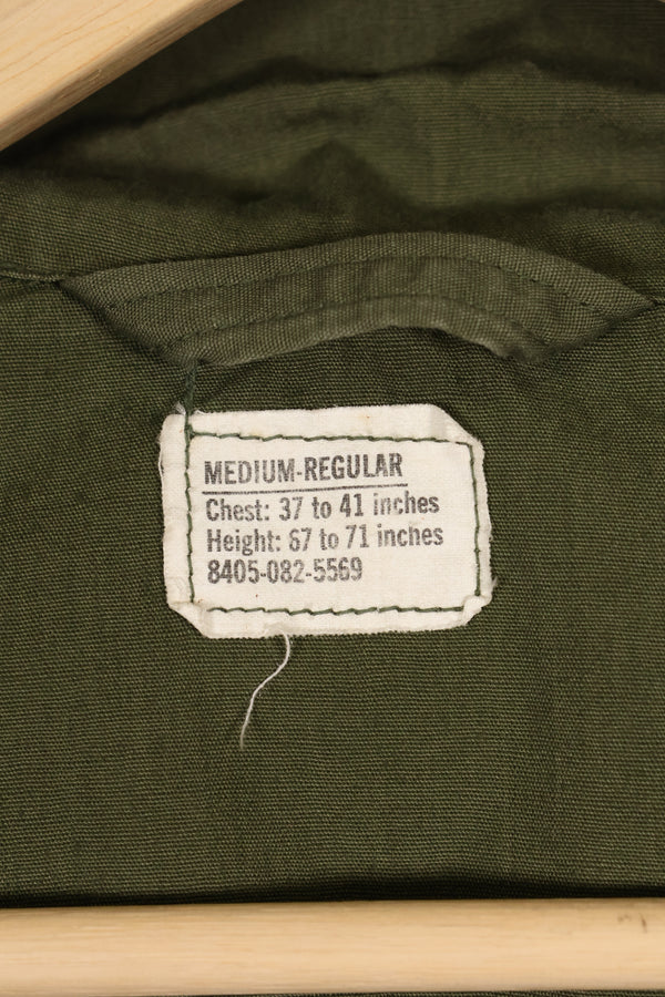 1967 Contract M-R 3rd Model Jungle Fatigue Jacket with patches, good condition, used.