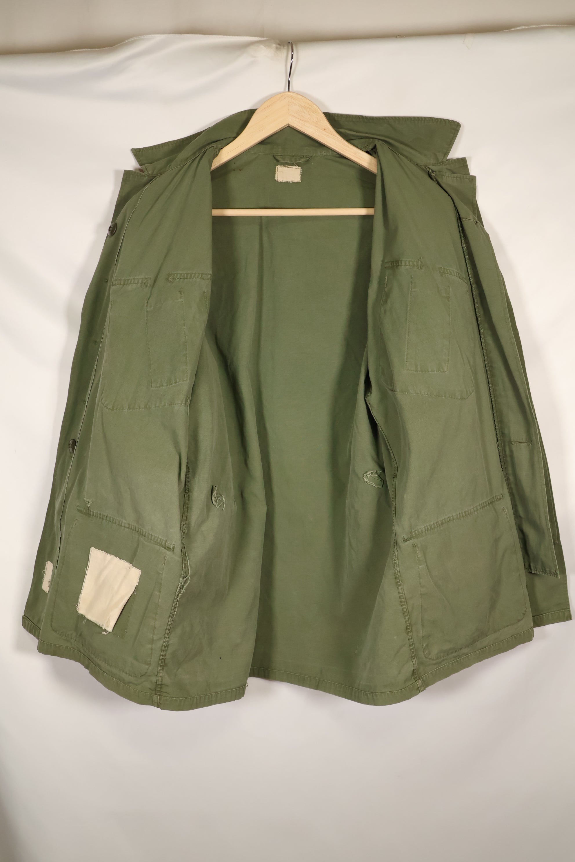 Estimated 1963, Estimated S-S 1st Model Jungle Fatigue Jacket, Scratched, Used.