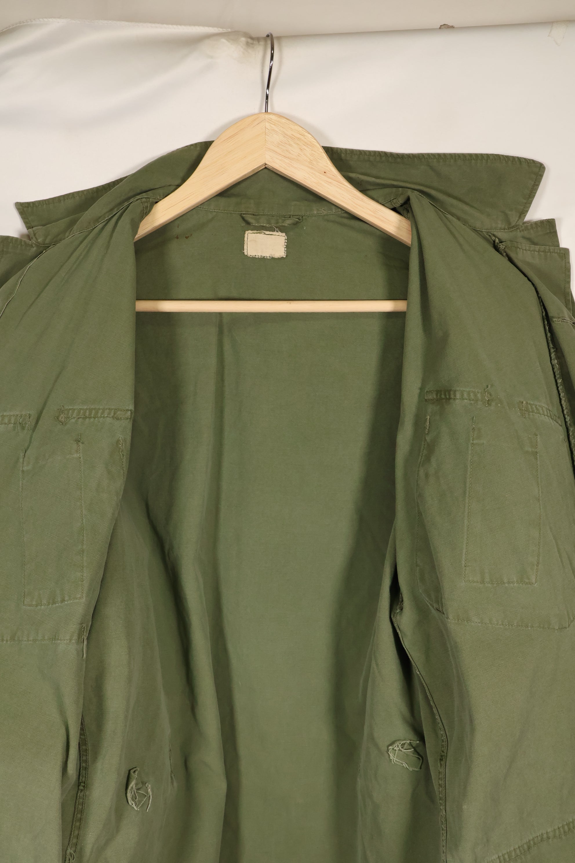 Estimated 1963, Estimated S-S 1st Model Jungle Fatigue Jacket, Scratched, Used.