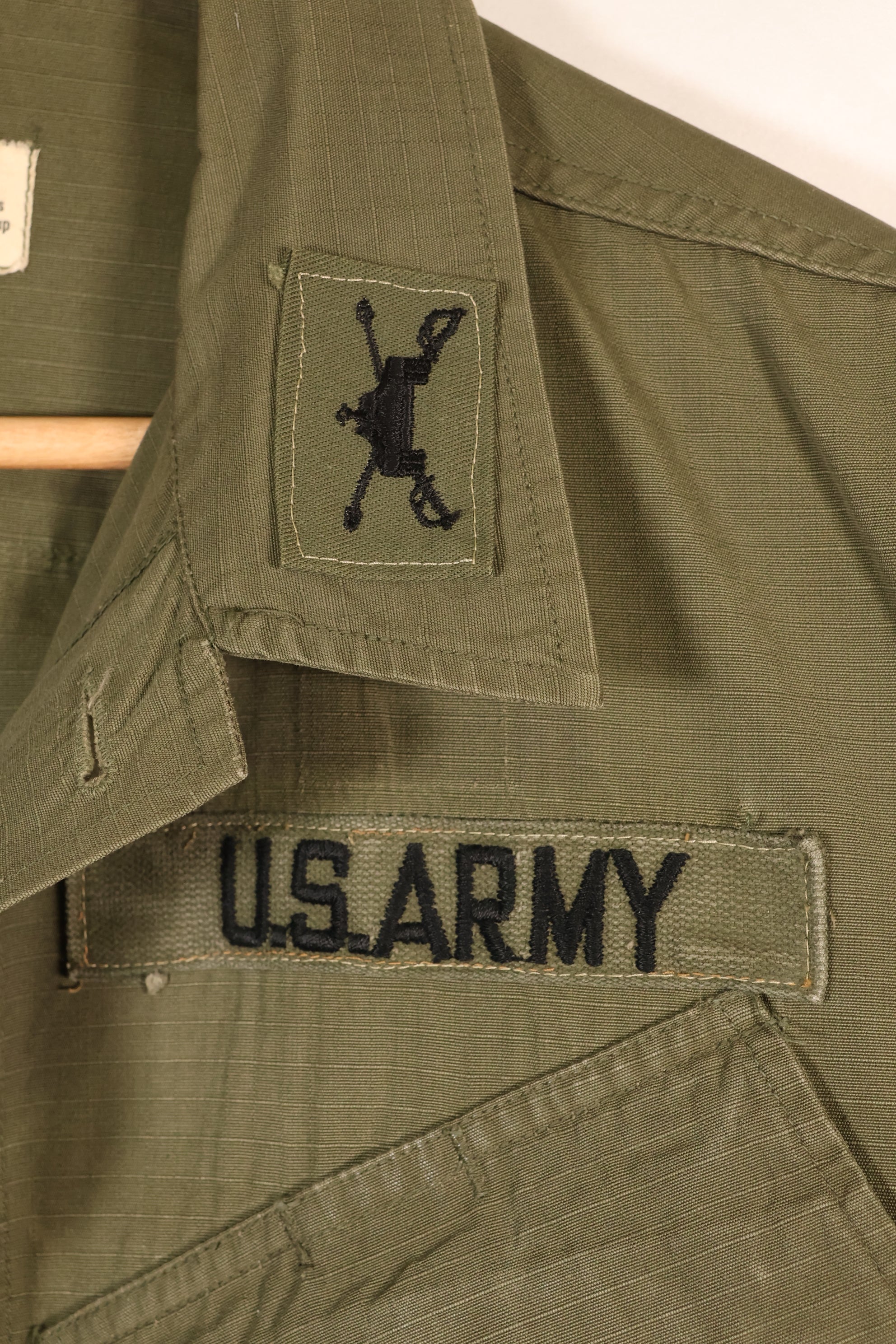 Late 1960s, S-L, U.S. Military, 4th Model Jungle Fatigue Jacket, with added patches, used
