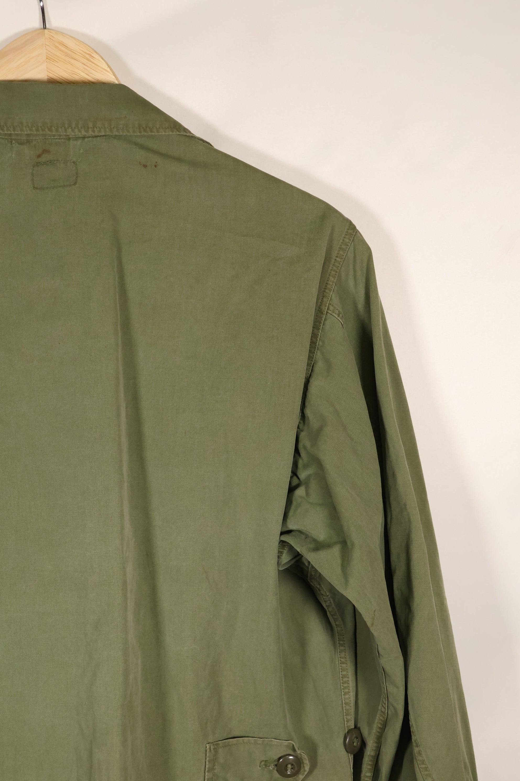 Estimated 1963, Estimated S-S 1st Model Jungle Fatigue Jacket, Scratched, Used.