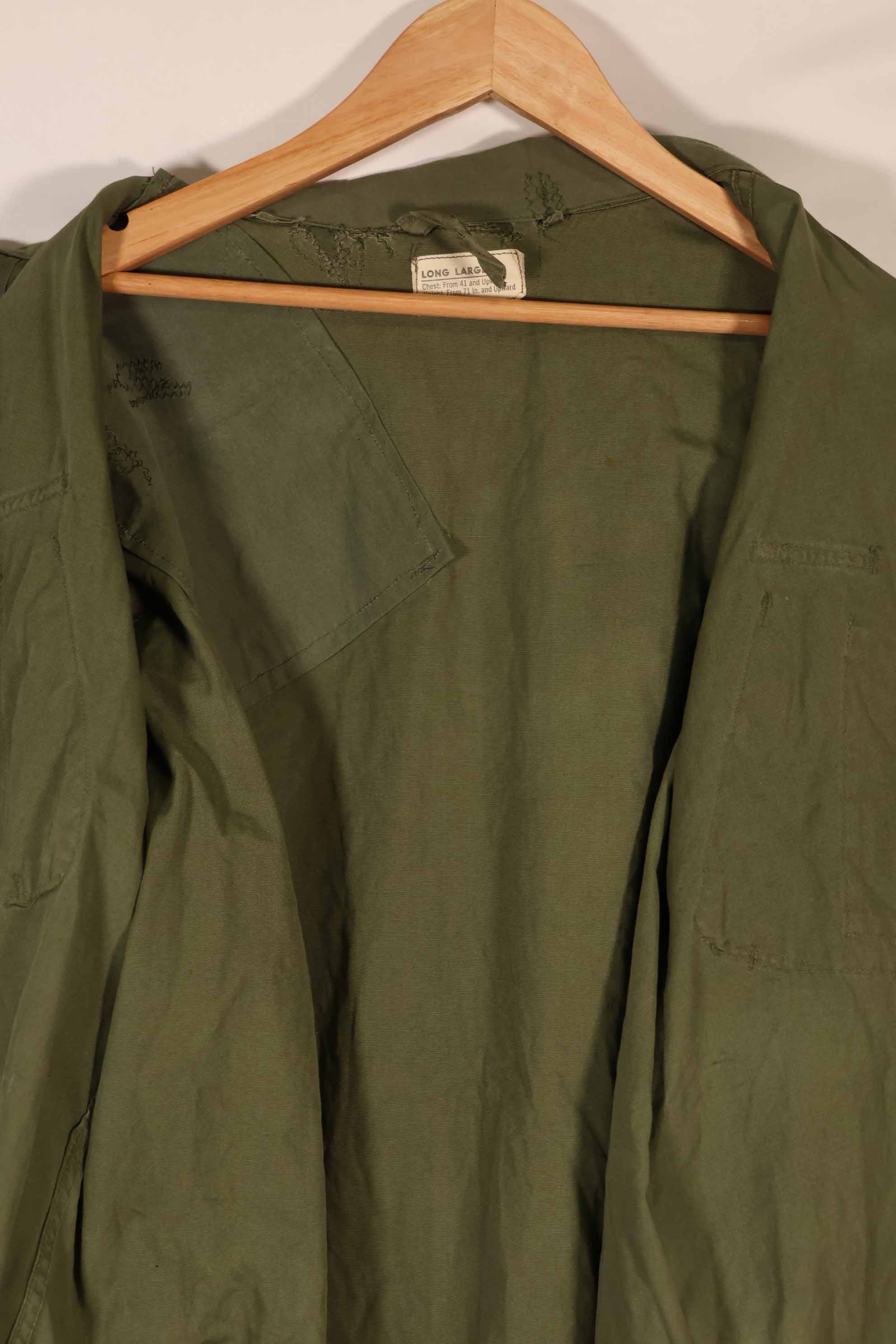 Real 1963 1st Model Jungle Fatigue Jacket, L-L, torn, repaired, used