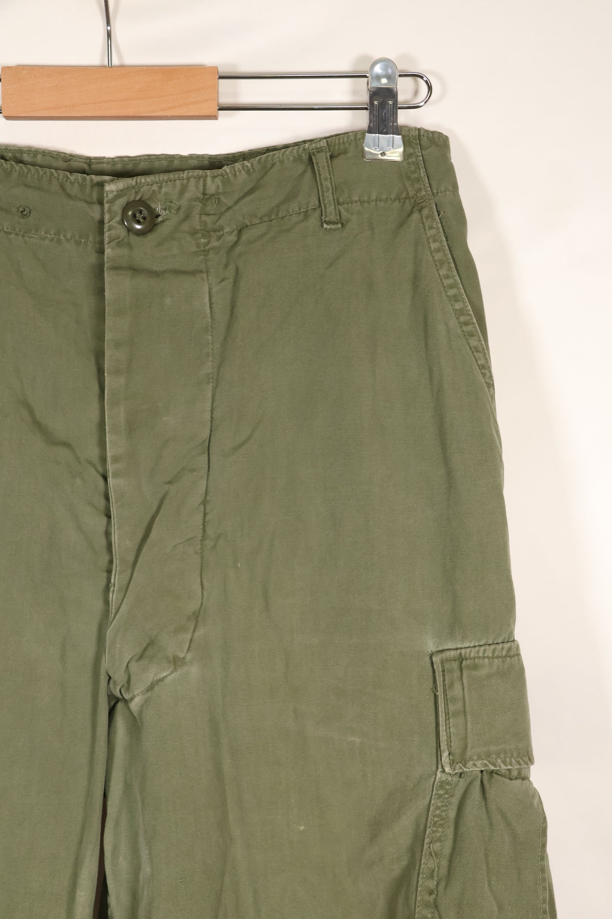 Estimated circa 1965 M-R 2nd Model Jungle Fatigue pants, faded, used.