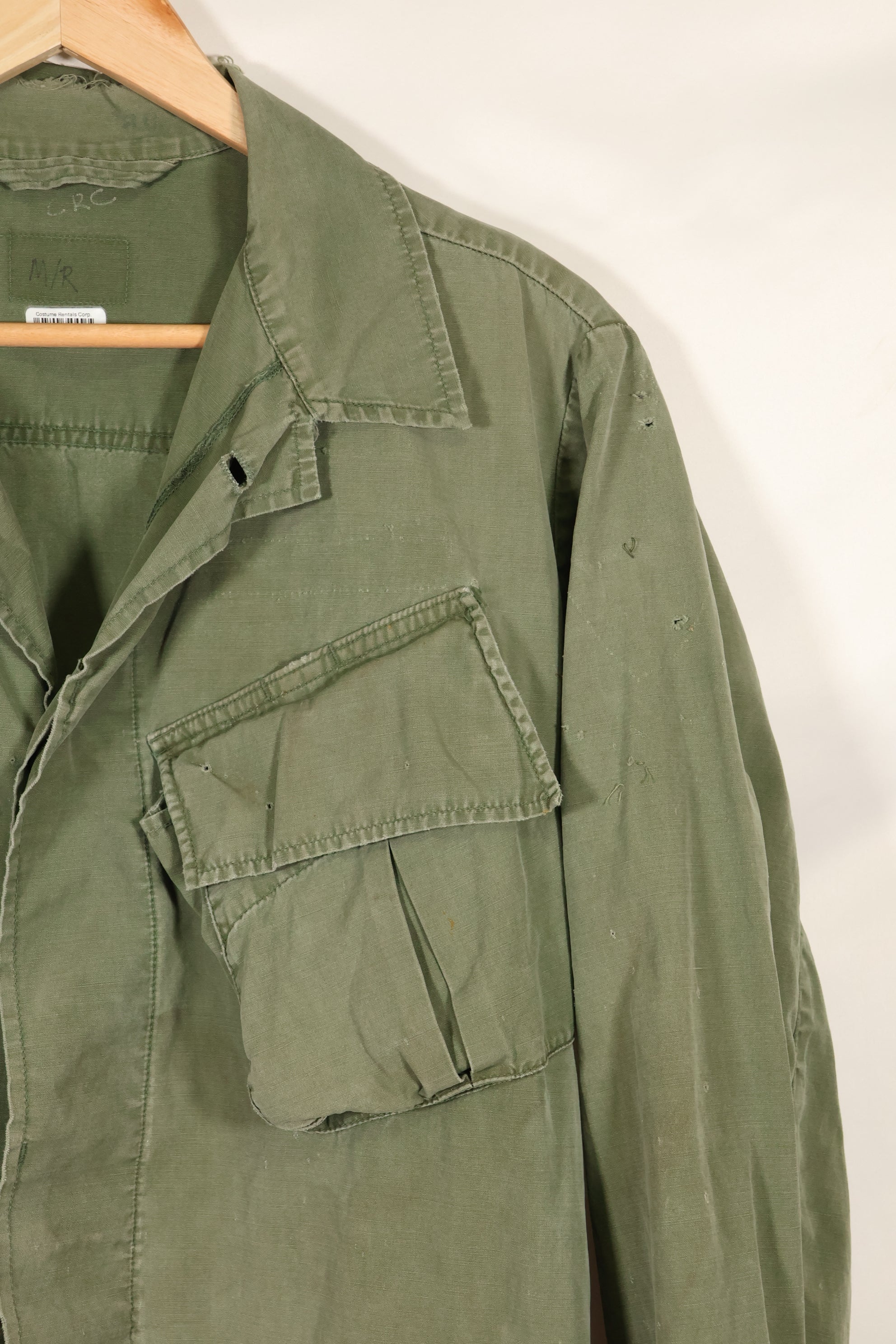 circa 1967-68 size unknown 3rd model jungle fatigues jacket, used, released by a movie company.
