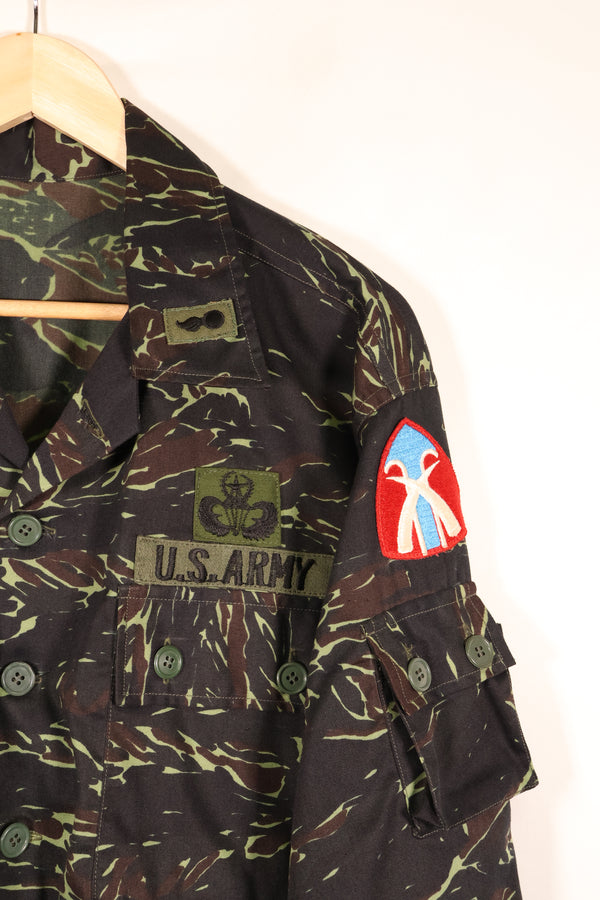 1970s Thai Border Guard "Shadow Tiger" Locally Made Tiger-Striped Shirt, Used, Size B
