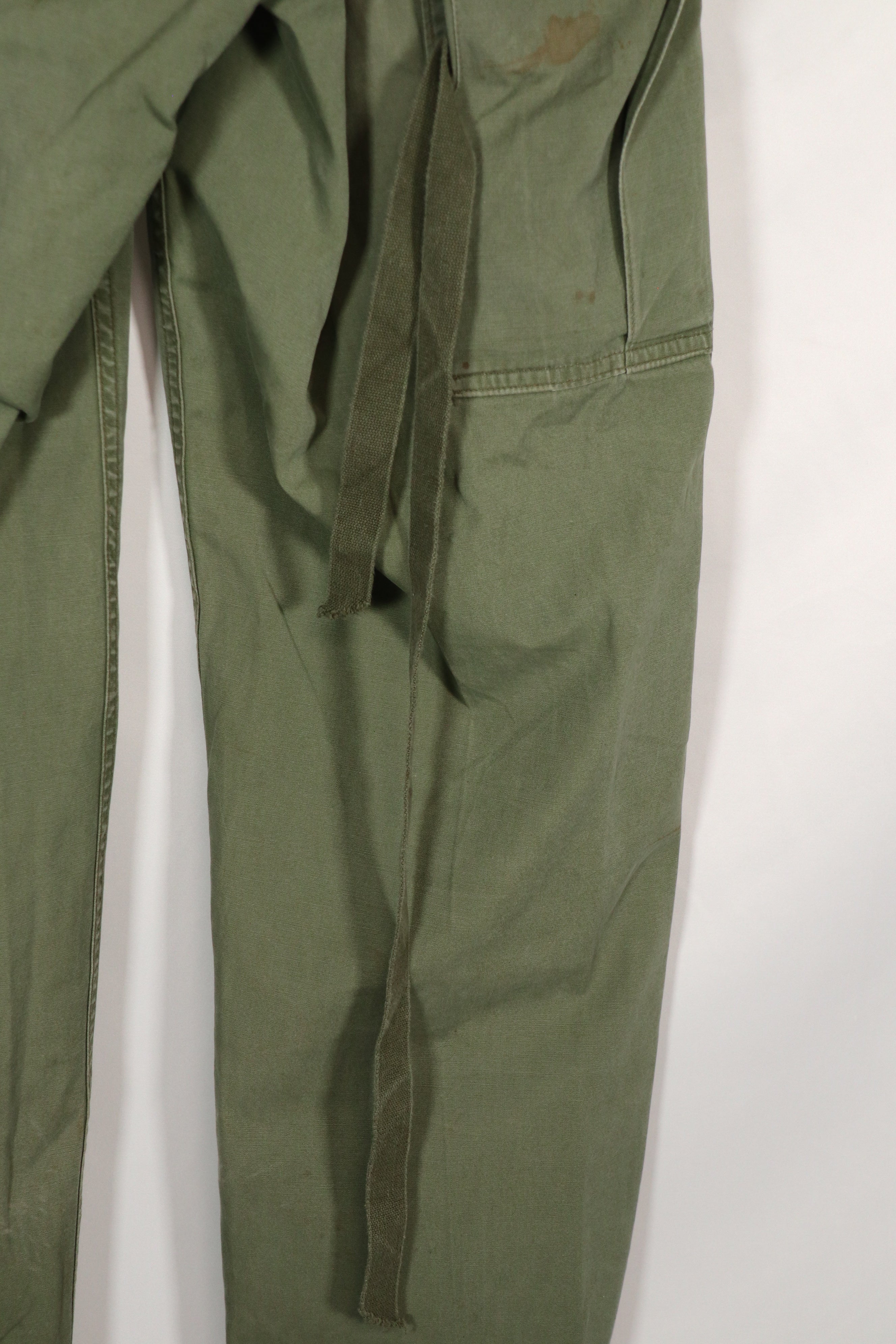 Real 1963 1st Model Jungle Fatigue Pants with leg ties, used.