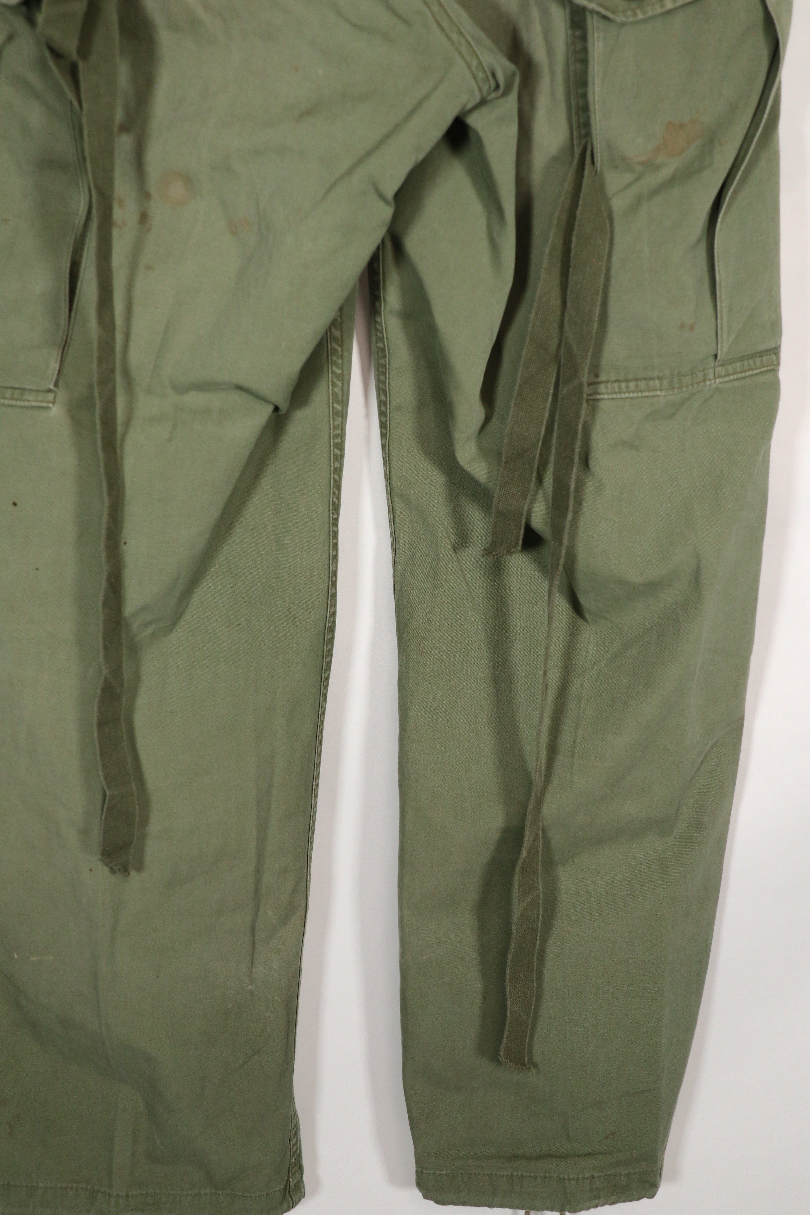 Real 1963 1st Model Jungle Fatigue Pants with leg ties, used.