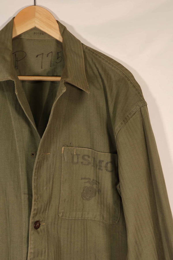 Real 1940s USMC M41 HBT Utility Jacket, US Marine Corps, missing pocket.