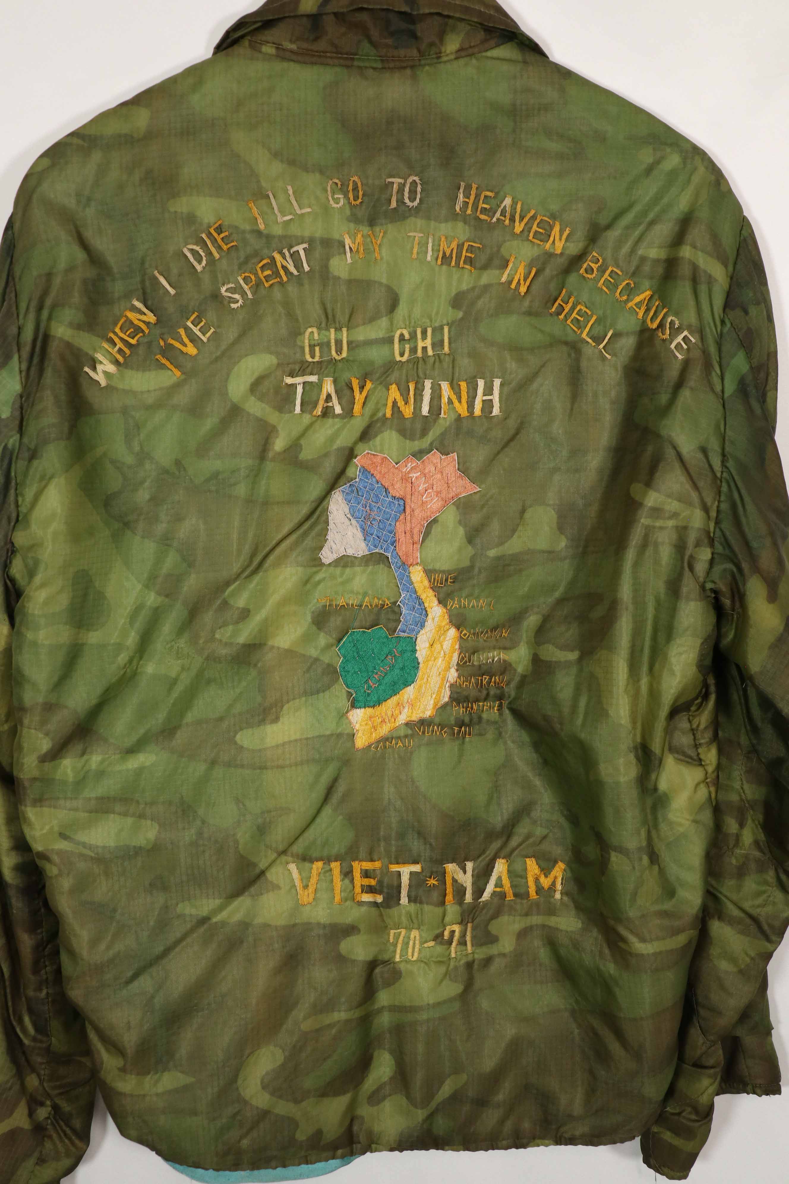 Real U.S. Army Poncho Liner Tour Jacket 1970-1971 TAY NINH CU CHI