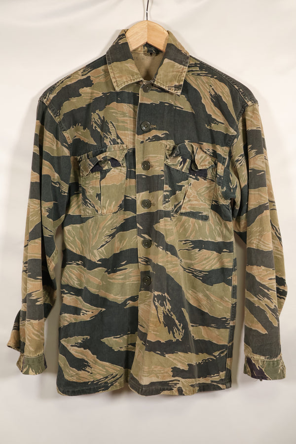 Estimated late 1960s-1970s locally made tiger stripe shirt, used.