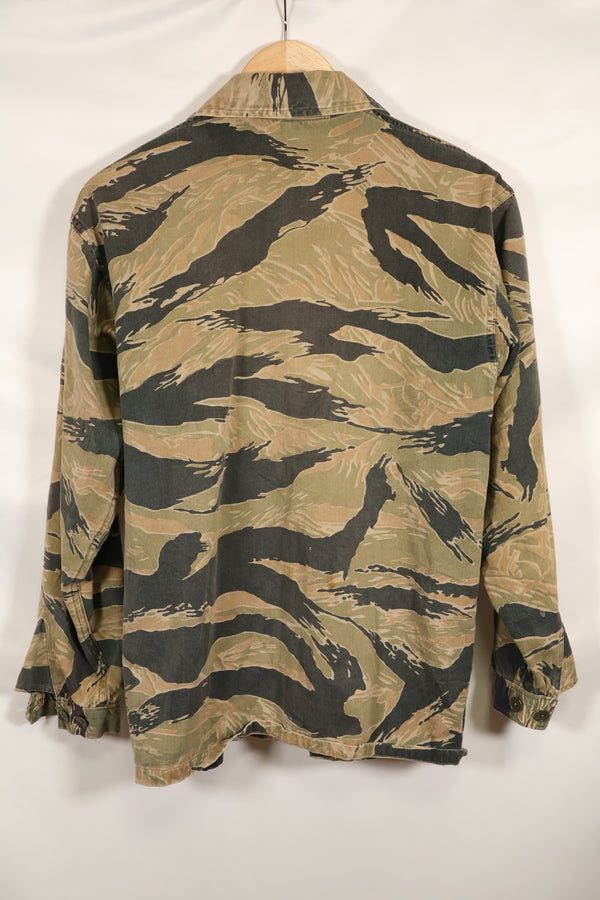 Estimated late 1960s-1970s locally made tiger stripe shirt, used.