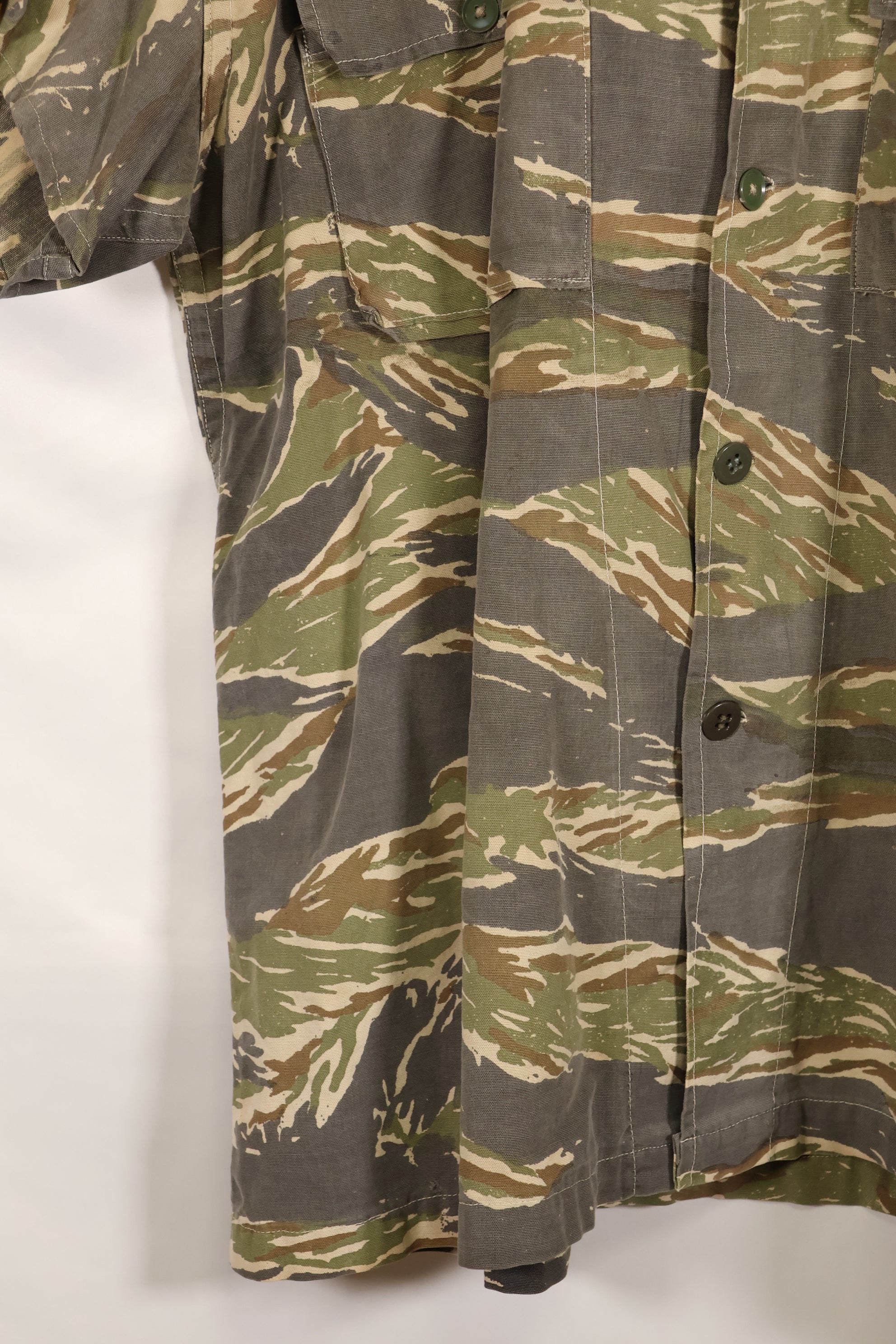 Estimated 1970s locally made tiger stripe short sleeve shirt, used.