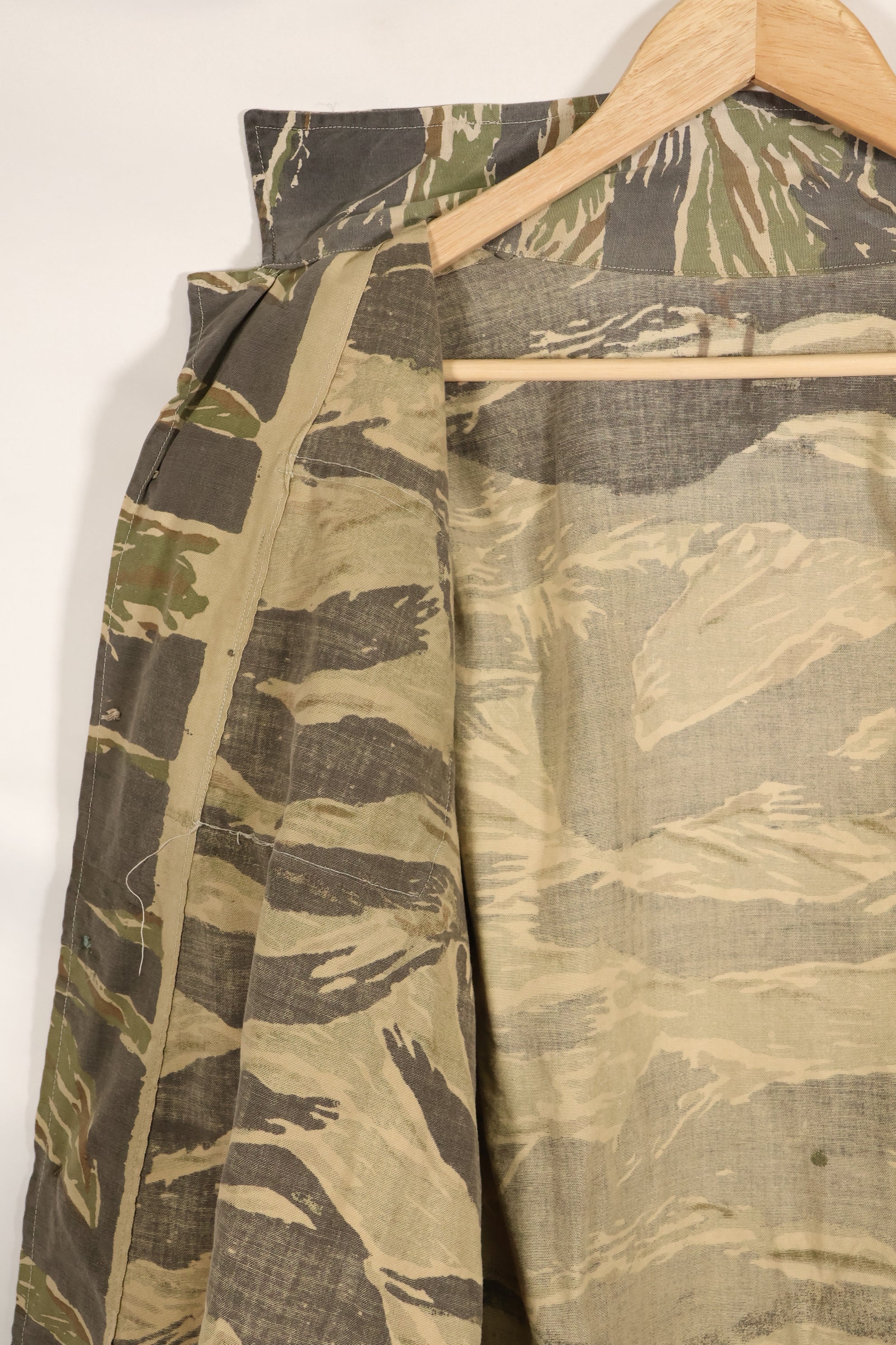 Estimated 1970s locally made tiger stripe short sleeve shirt, used.