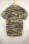 Estimated 1970s locally made tiger stripe short sleeve shirt, used.
