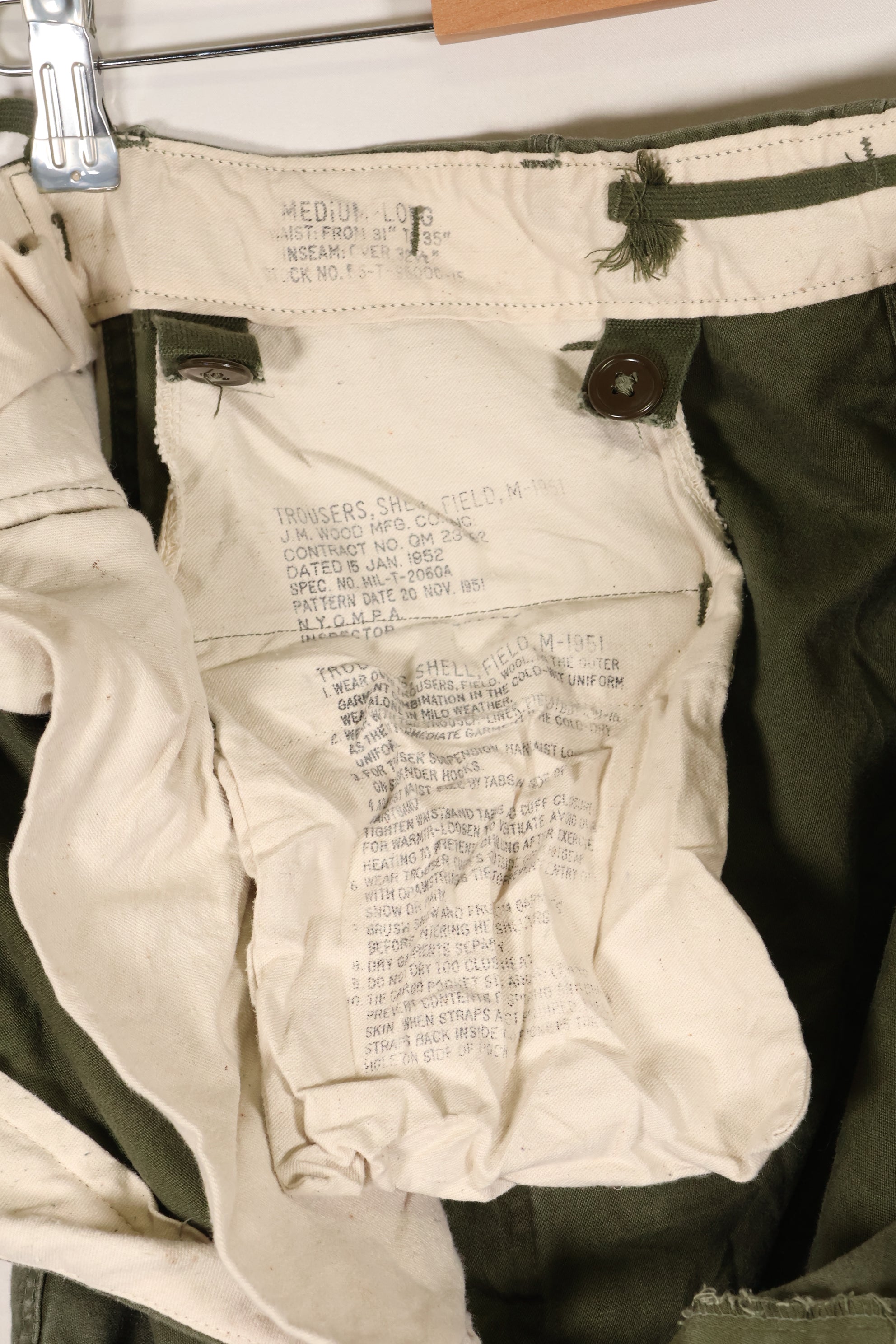 1952 Contract, M-L, U.S. Army, M51 Field Pants, Some Wear, Used