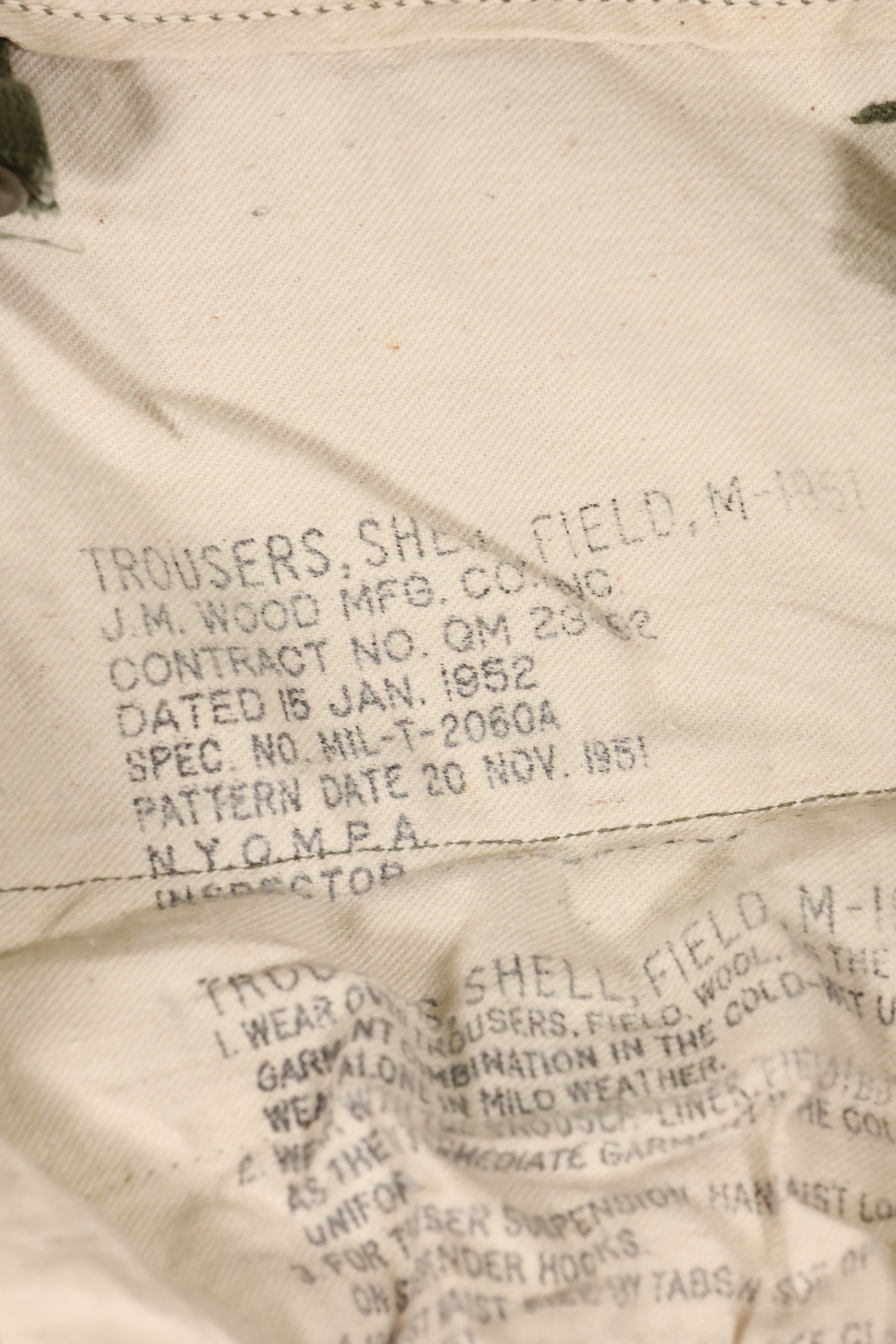 1952 Contract, M-L, U.S. Army, M51 Field Pants, Some Wear, Used