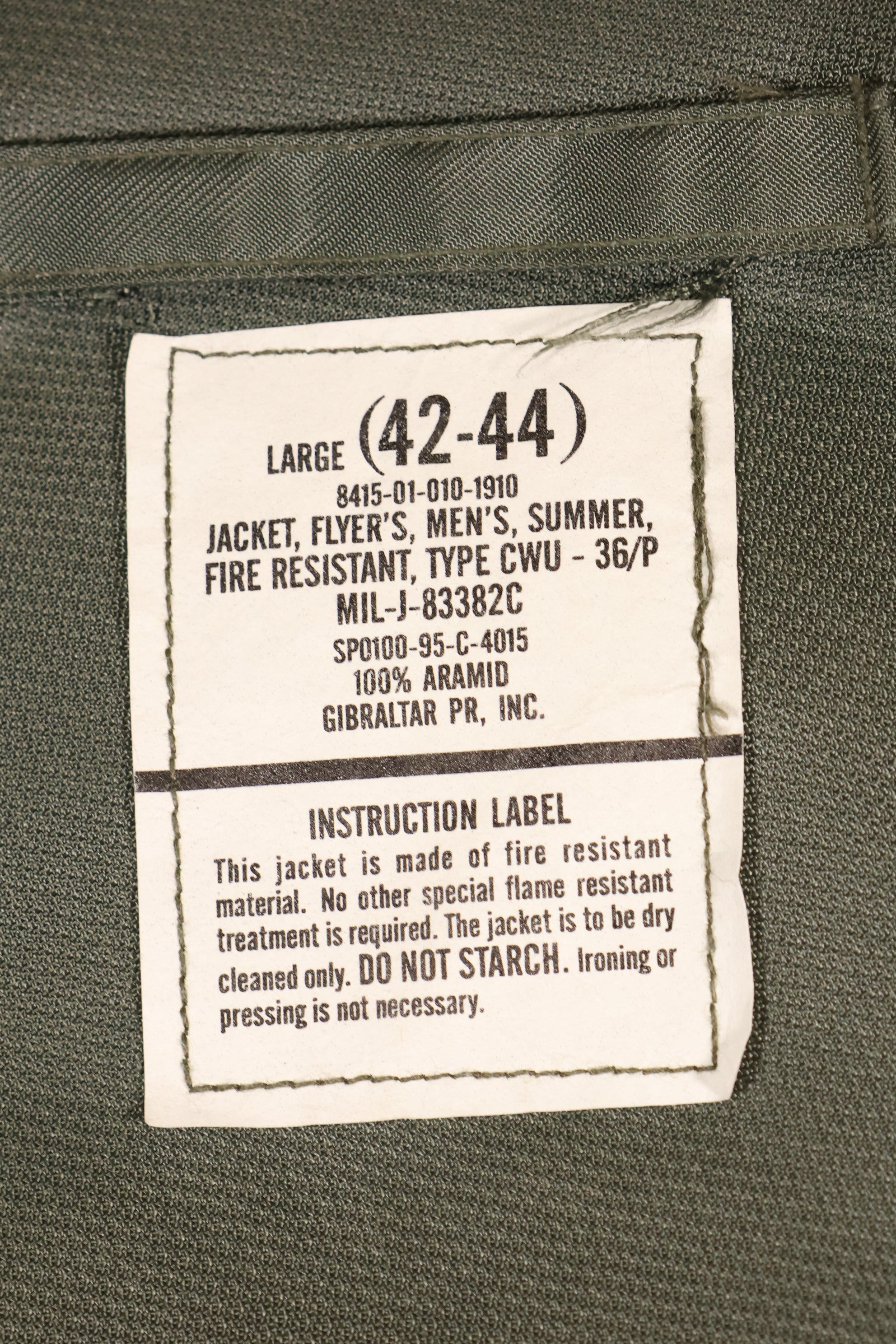 1995 Contract, LARGE (42-44), U.S. Military, CWU-36P, Flight Jacket, Light Zone, Used