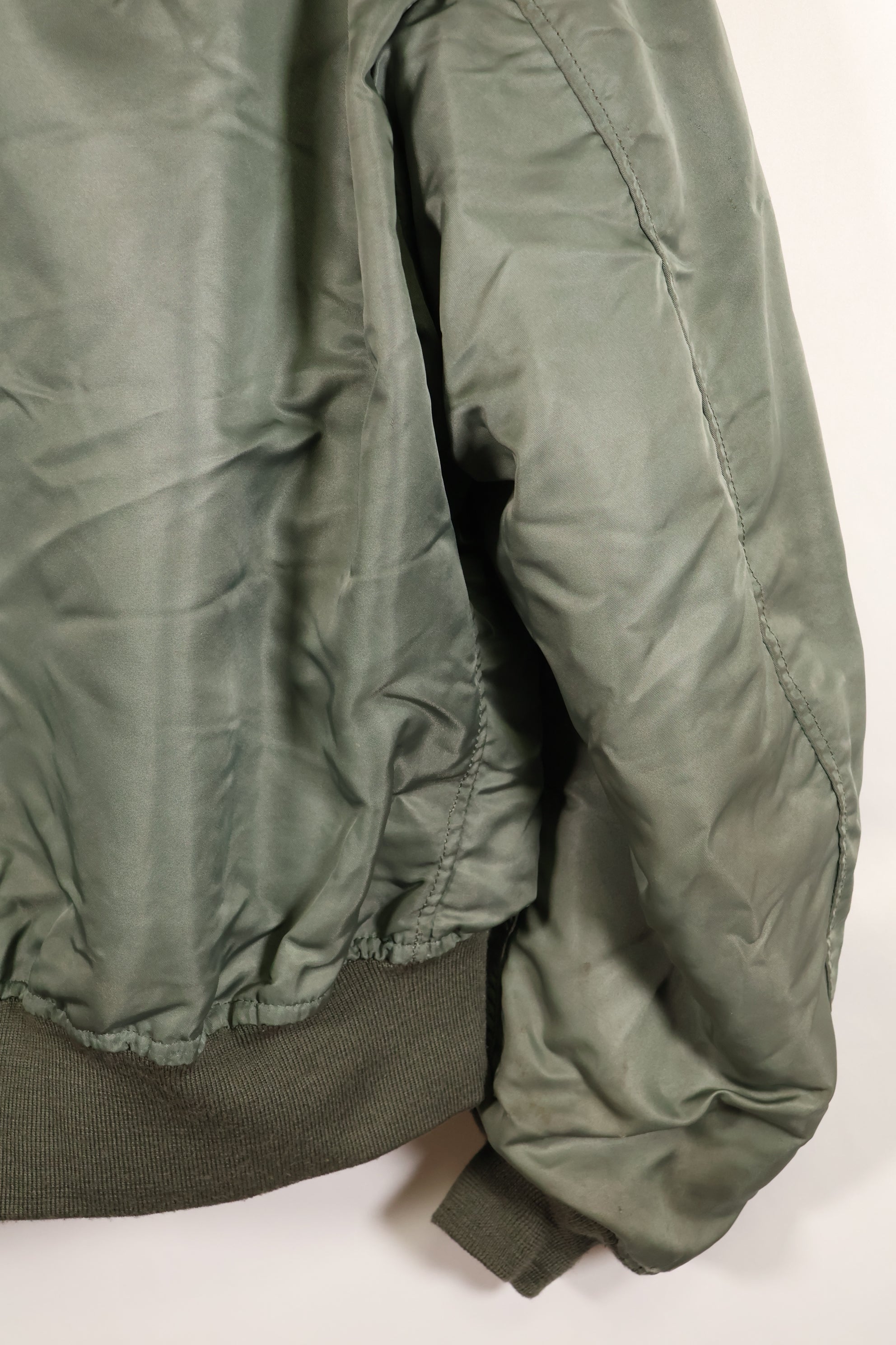 1950s, estimated size 40–42, U.S. Air Force B-15D flight jacket, modified with shearling, includes patches, used