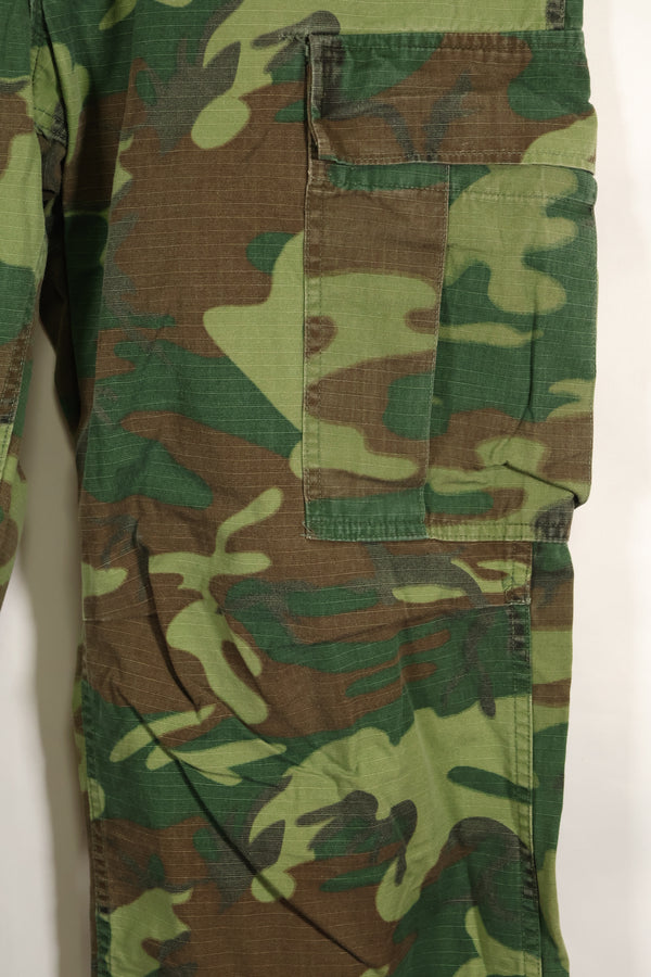 1969 Contract M-S Ripstop ERDL Camouflage Jungle Fatigue Pants, faded, used.
