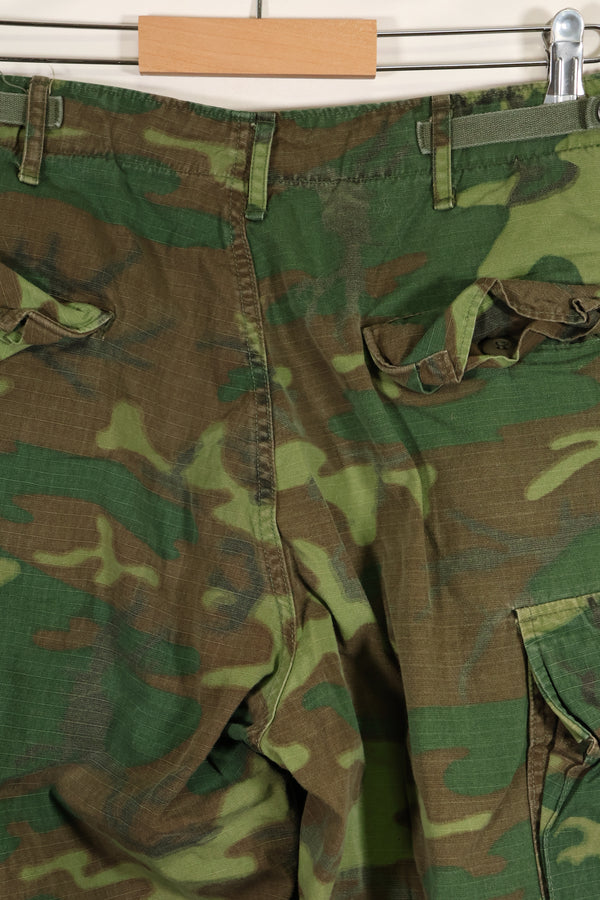 1969 Contract M-S Ripstop ERDL Camouflage Jungle Fatigue Pants, faded, used.