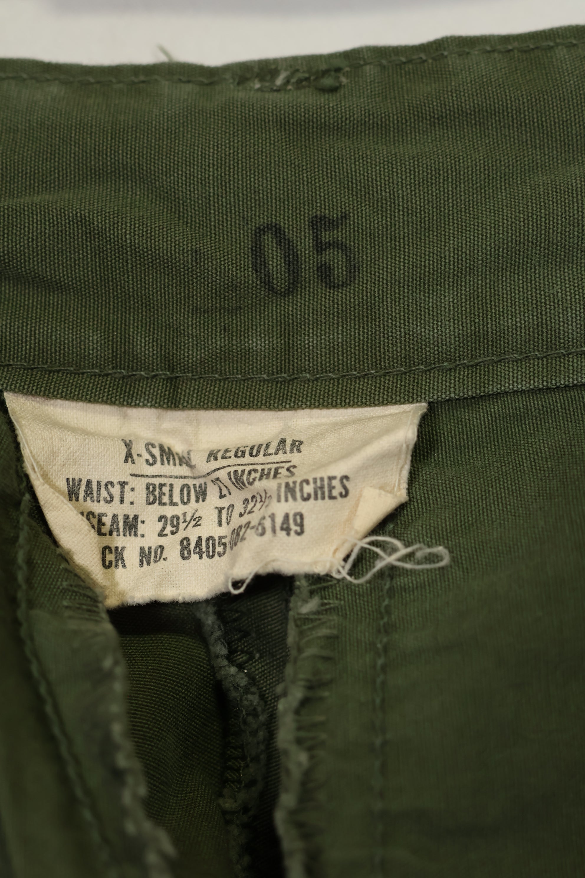 Estimated 1967 Contract 3rd Model Non Ripstop Jungle Fatigue Pants X-S-R Used