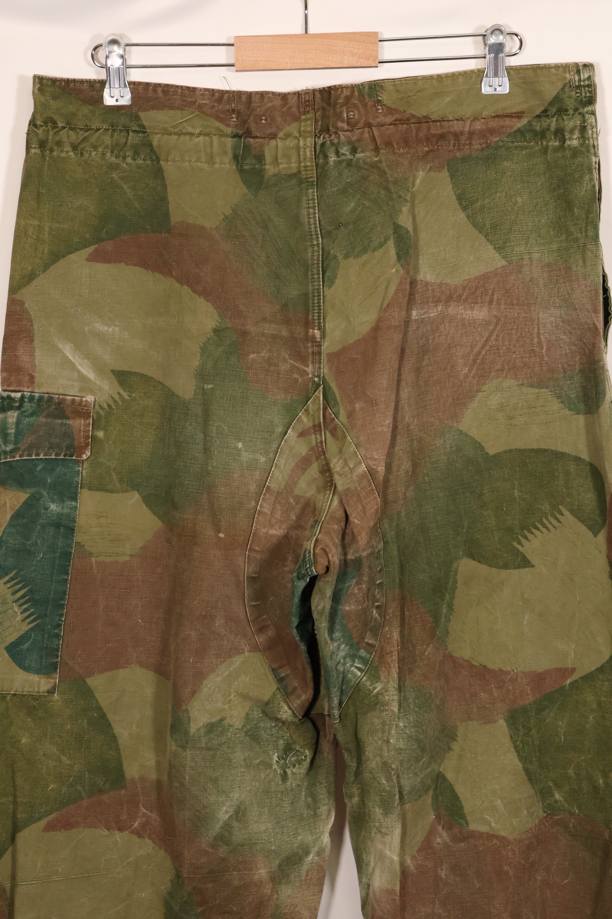 1956 Belgian Army Brushstroke camouflage airborne pants, used, faded.