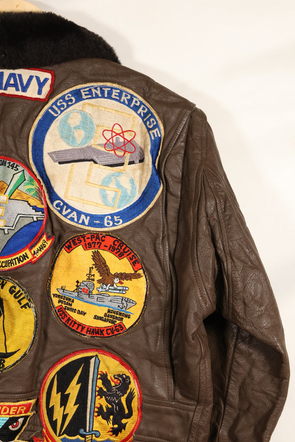 1977 Contract US Navy G-1 Flight Jacket with patches, size 40, good condition.