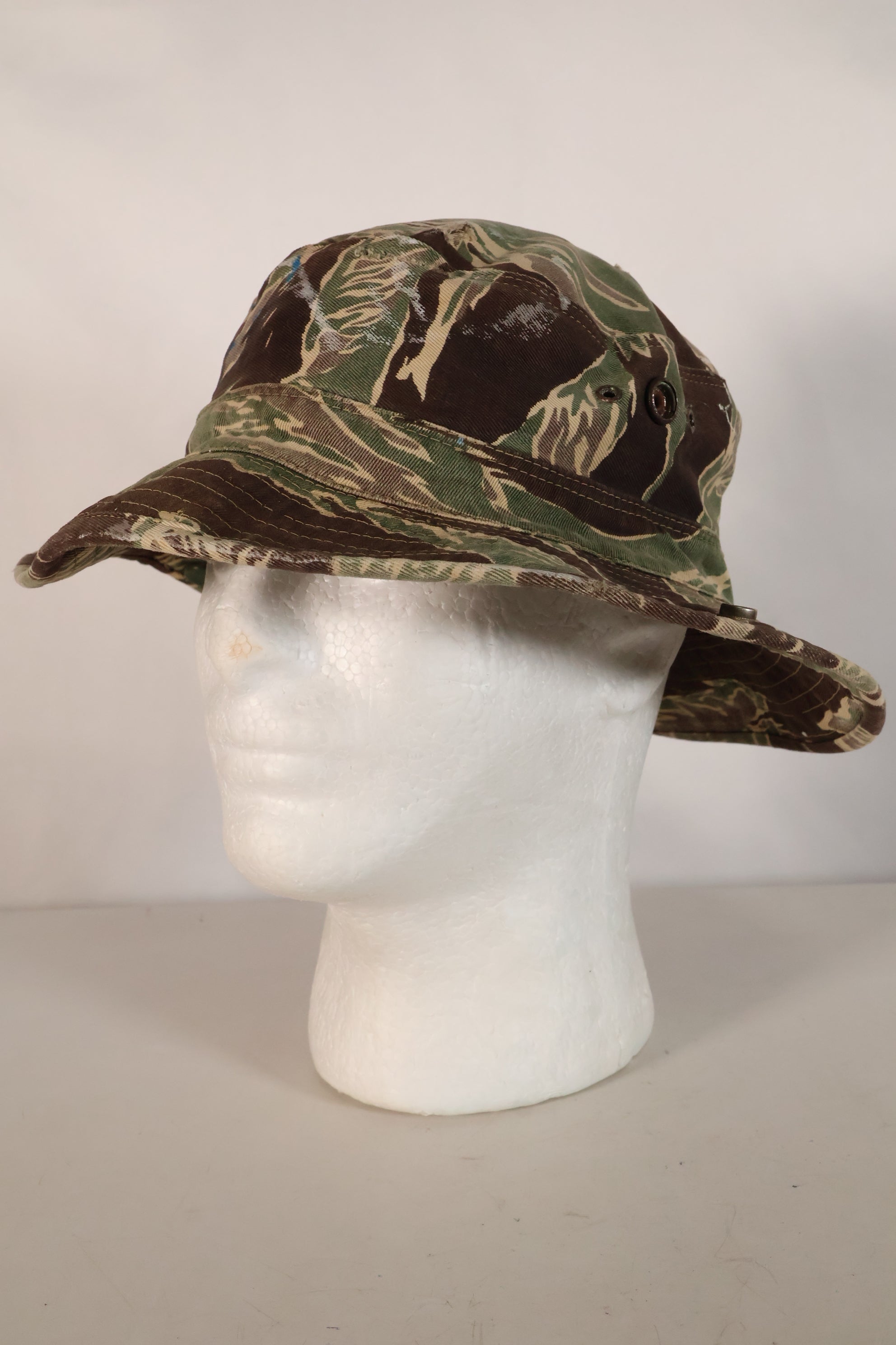 1960's Okinawa Tiger Pattern, Tiger Stripe, Boonie, Used with alterations