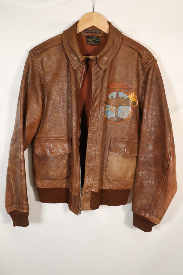 1940s size 40 US Army Air Corps USAAF A-2 flight jacket with squadron patch, used.