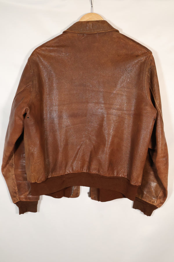 1940s size 40 US Army Air Corps USAAF A-2 flight jacket with squadron patch, used.