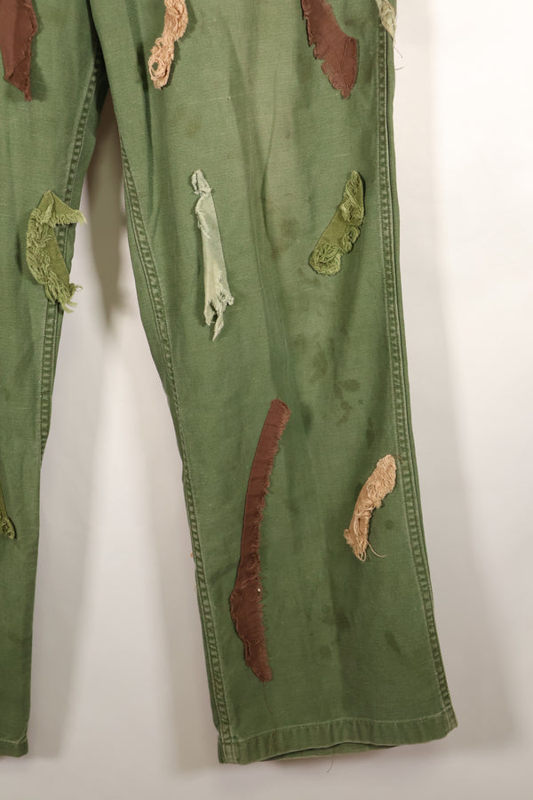 Early 1960s MEDIUM OG-107 Utility Pants, Type I Baker Pants, with camouflage, modified for sniper use