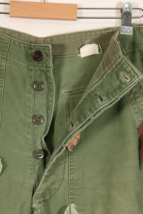 Early 1960s MEDIUM OG-107 Utility Pants, Type I Baker Pants, with camouflage, modified for sniper use