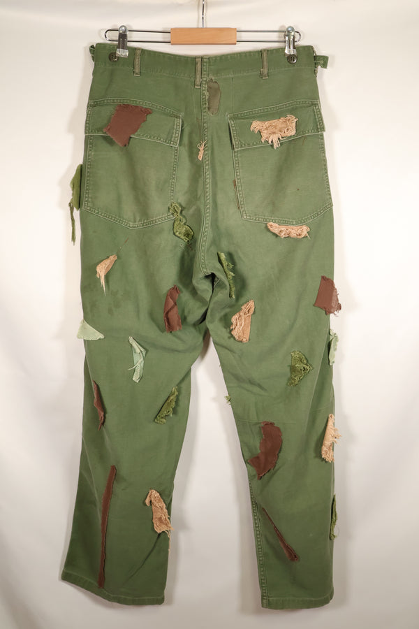 Early 1960s MEDIUM OG-107 Utility Pants, Type I Baker Pants, with camouflage, modified for sniper use