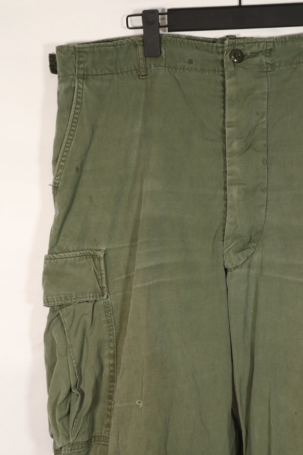 Real 2nd Model Jungle Fatigue Pants with leg ties, large size, stained, used.