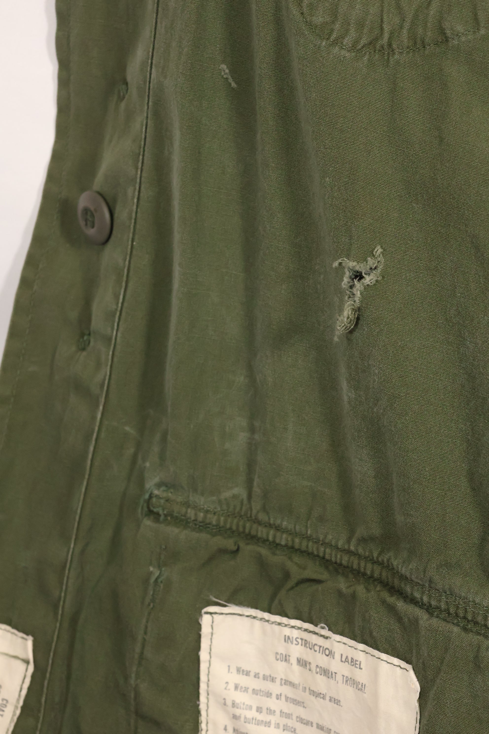 Estimated circa 1965 S-R 2nd Model Jungle Fatigue Jacket, used with holes.
