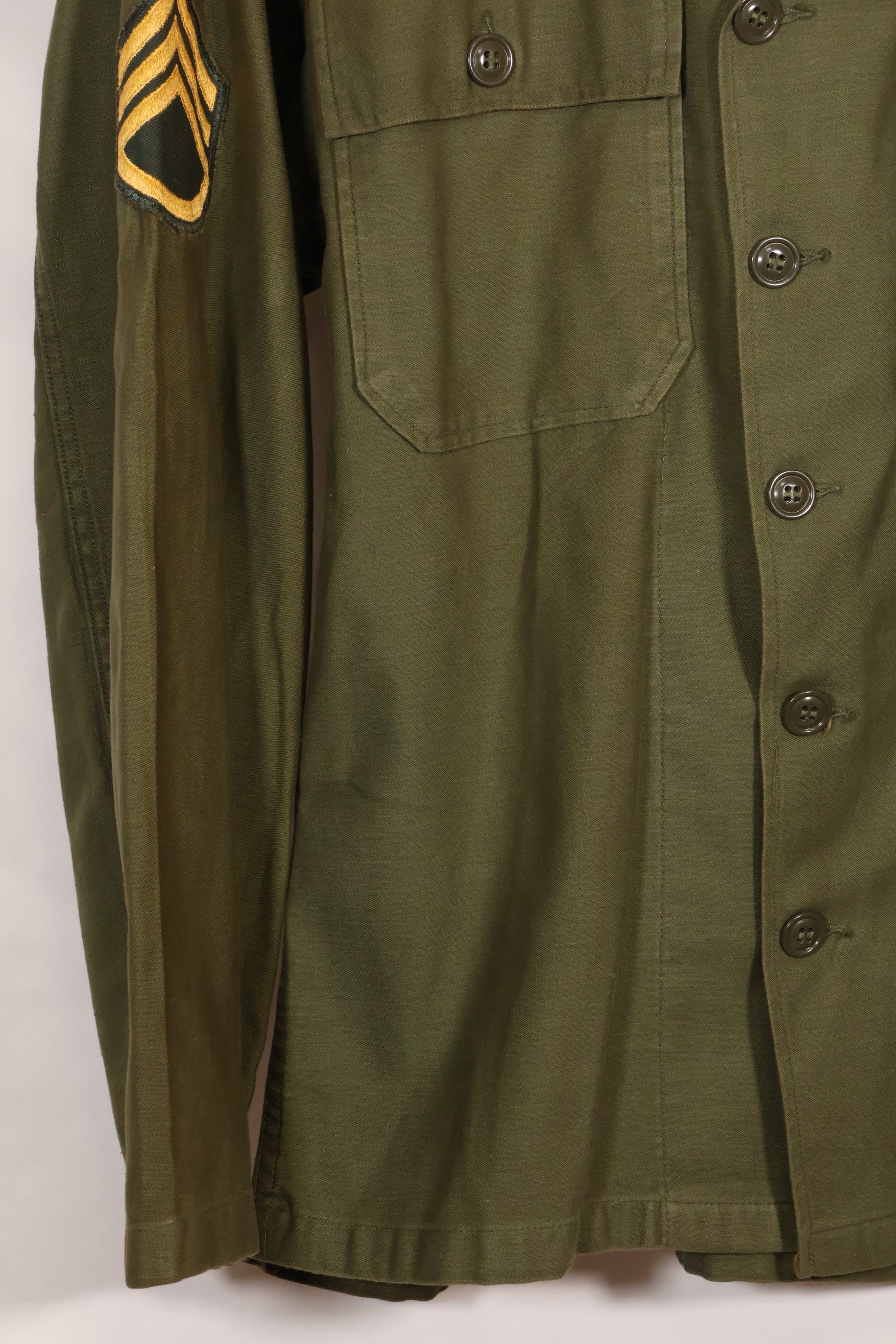 1962 Contract Green Beret OG-107 Utility Shirt, patch first attached, used.