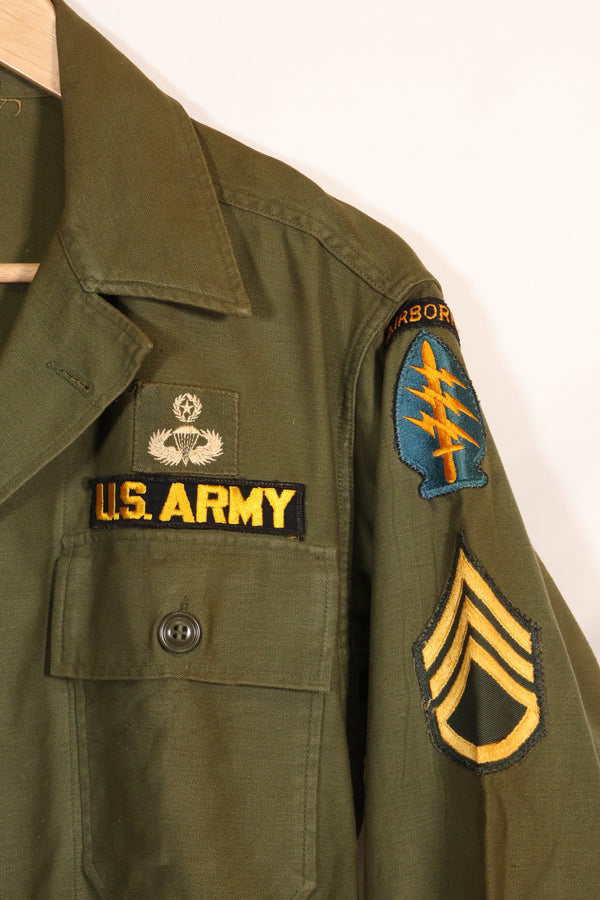1962 Contract Green Beret OG-107 Utility Shirt, patch first attached, used.