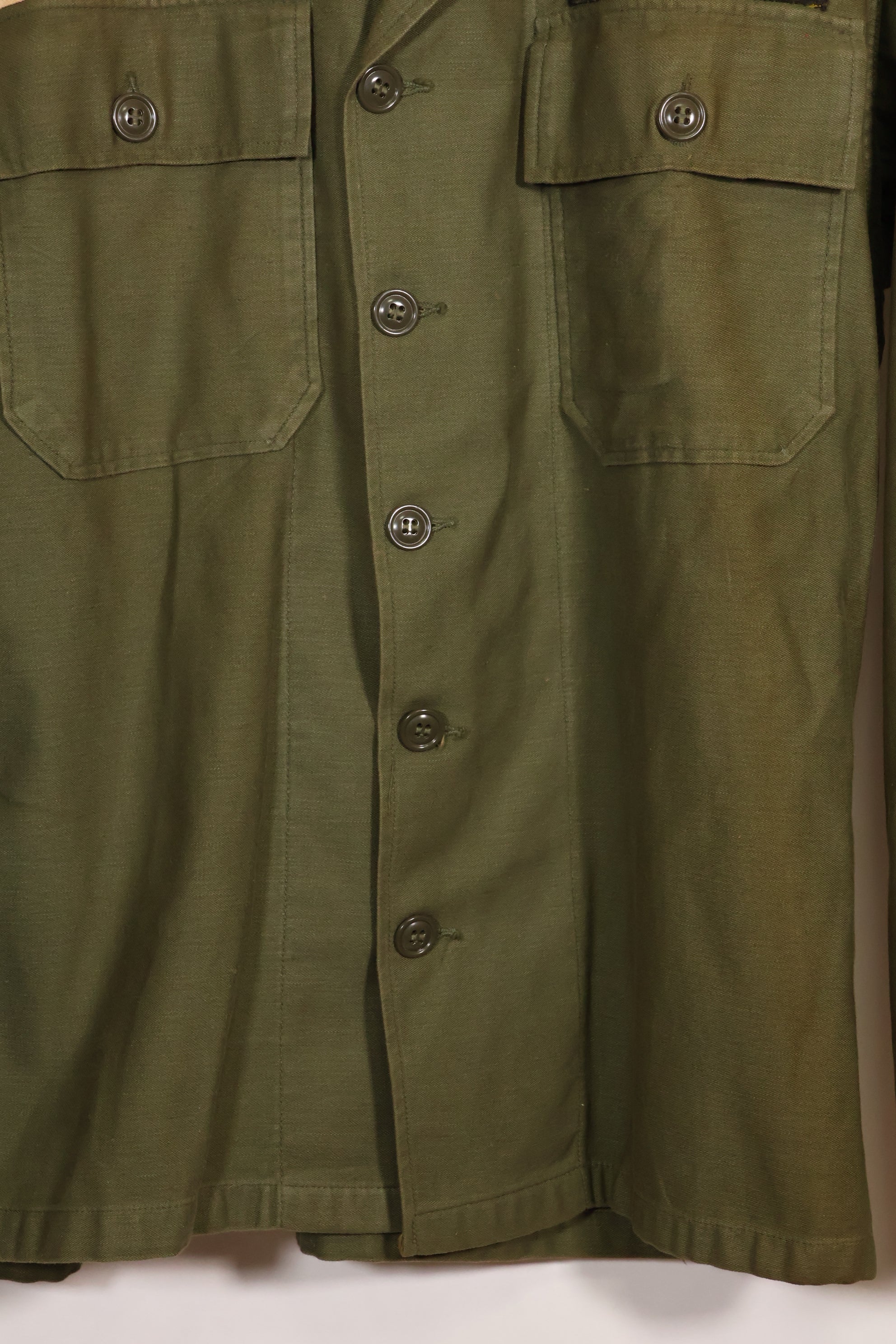 1962 Contract Green Beret OG-107 Utility Shirt, patch first attached, used.