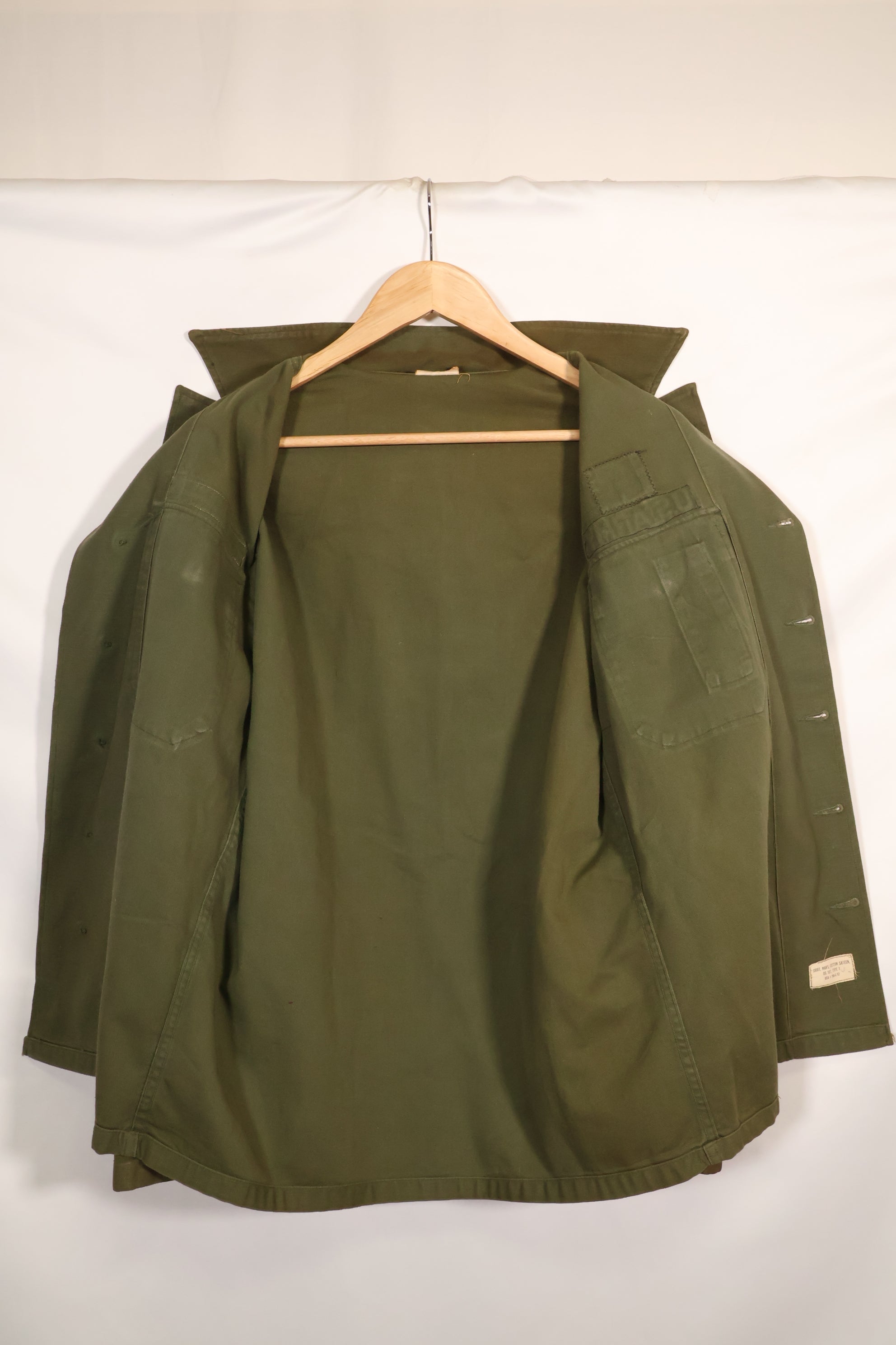 1962 Contract Green Beret OG-107 Utility Shirt, patch first attached, used.