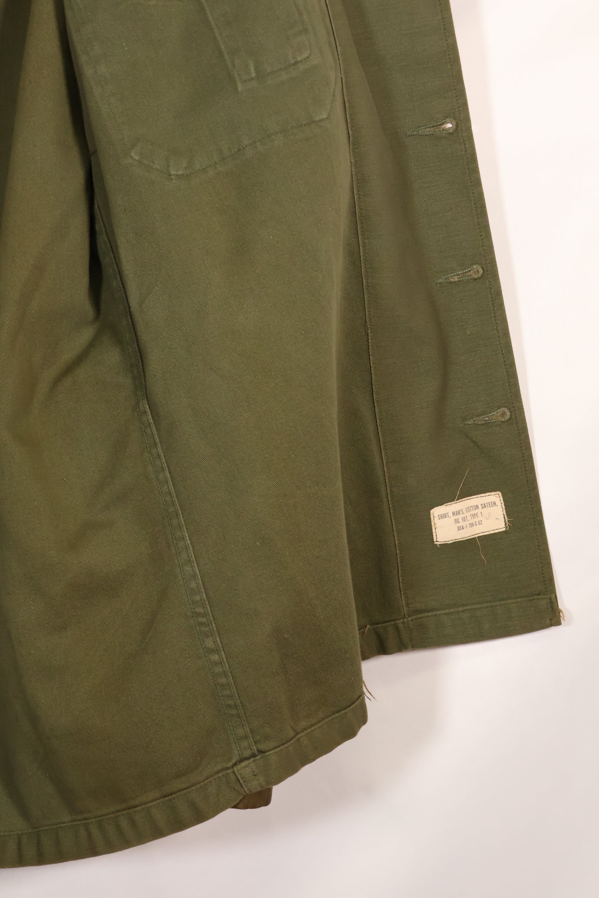 1962 Contract Green Beret OG-107 Utility Shirt, patch first attached, used.