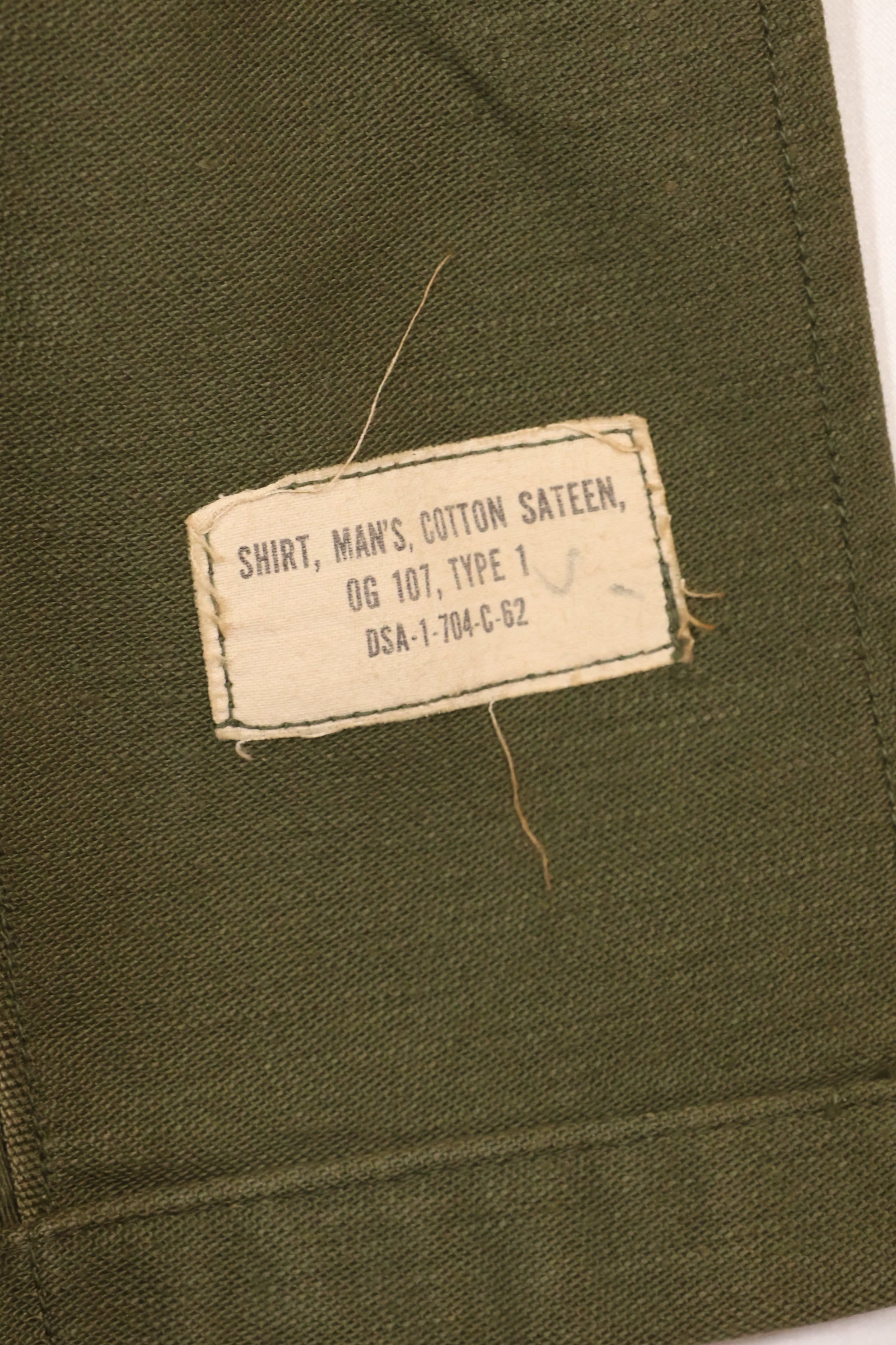 1962 Contract Green Beret OG-107 Utility Shirt, patch first attached, used.