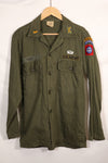 1960s-70s OG-107 utility shirt, Army paratrooper, patch first attached, used.