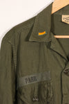 1960s-70s OG-107 utility shirt, Army paratrooper, patch first attached, used.