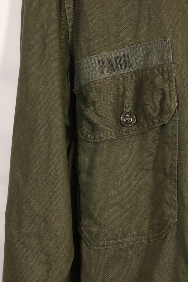 1960s-70s OG-107 utility shirt, Army paratrooper, patch first attached, used.