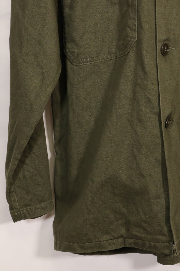 1960s-70s OG-107 utility shirt, Army paratrooper, patch first attached, used.
